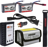 Hosim 2pcs 7.4V 1420mAh 25C T Connector Li-ion Battery Pack with 1 Balance Charger,1 Battery Bag, 1 Double Battery Connector & 1 Strap for Brushless Q901 Q903 Q905